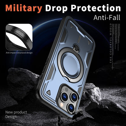 For iPhone 15 Pro Max PC Hybrid TPU Armor MagSafe Ring Holder Phone Case(Blue) by buy2fix