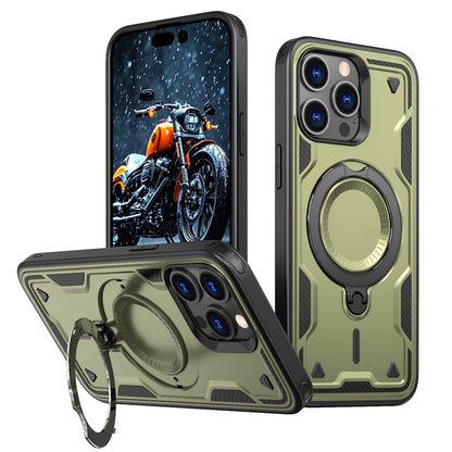For iPhone 15 Pro PC Hybrid TPU Armor MagSafe Ring Holder Phone Case(Olive Green) by buy2fix