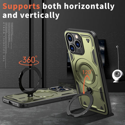 For iPhone 15 Pro PC Hybrid TPU Armor MagSafe Ring Holder Phone Case(Olive Green) by buy2fix