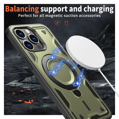 For iPhone 15 Pro PC Hybrid TPU Armor MagSafe Ring Holder Phone Case(Olive Green) by buy2fix