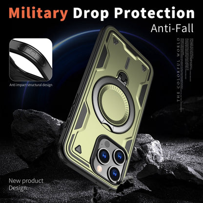 For iPhone 15 Pro PC Hybrid TPU Armor MagSafe Ring Holder Phone Case(Olive Green) by buy2fix