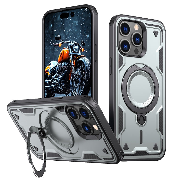 For iPhone 15 Pro PC Hybrid TPU Armor MagSafe Ring Holder Phone Case(Grey) by buy2fix