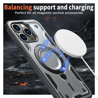 For iPhone 15 Pro PC Hybrid TPU Armor MagSafe Ring Holder Phone Case(Grey) by buy2fix