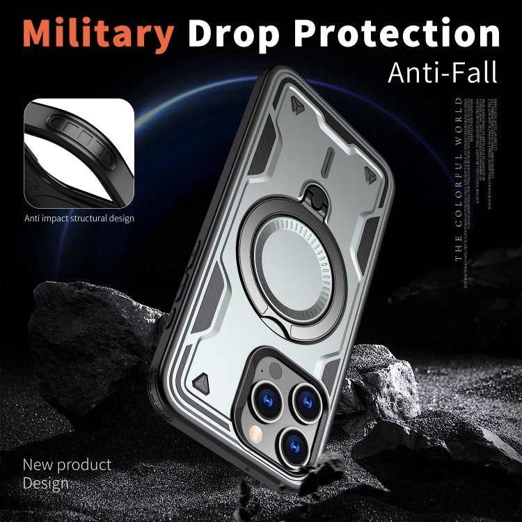 For iPhone 15 Pro PC Hybrid TPU Armor MagSafe Ring Holder Phone Case(Grey) by buy2fix