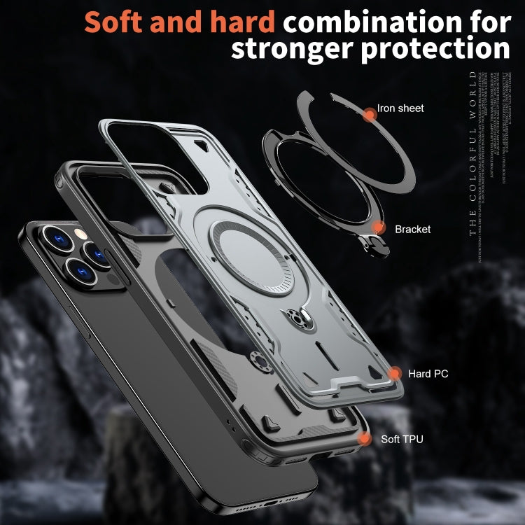 For iPhone 15 Pro PC Hybrid TPU Armor MagSafe Ring Holder Phone Case(Grey) by buy2fix