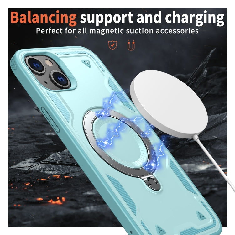 For iPhone 15 Plus PC Hybrid TPU Armor MagSafe Ring Holder Phone Case(Light Blue) by buy2fix