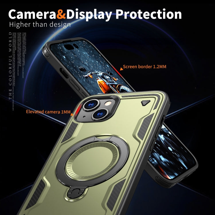 For iPhone 15 Plus PC Hybrid TPU Armor MagSafe Ring Holder Phone Case(Olive Green) by buy2fix