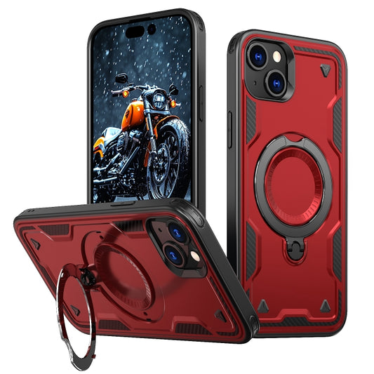 For iPhone 15 Plus PC Hybrid TPU Armor MagSafe Ring Holder Phone Case(Red) - iPhone 15 Plus Cases by buy2fix | Online Shopping UK | buy2fix