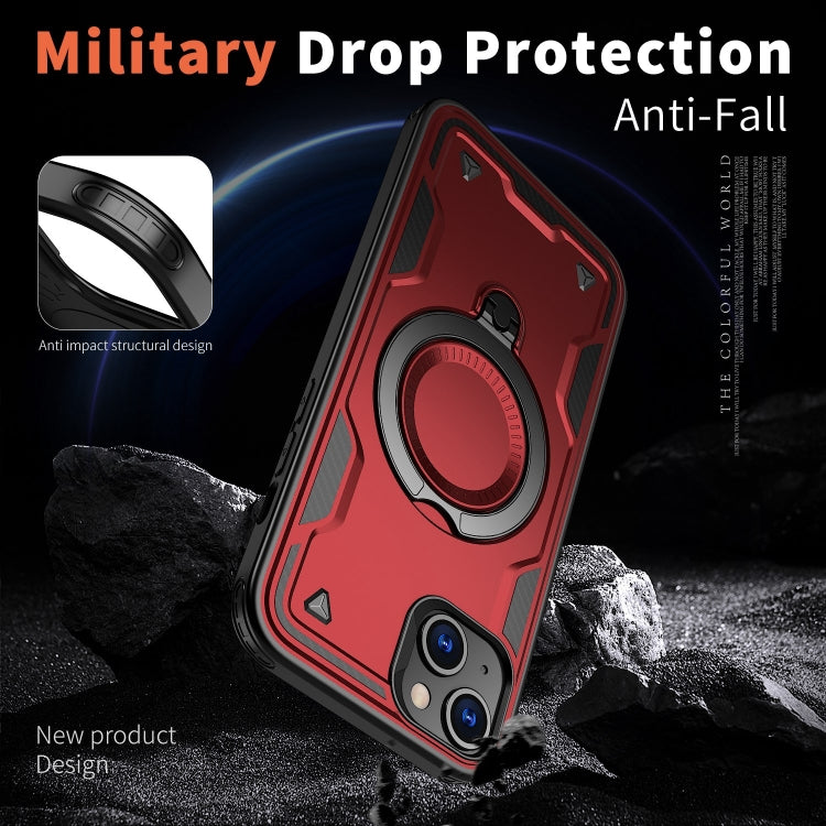 For iPhone 15 Plus PC Hybrid TPU Armor MagSafe Ring Holder Phone Case(Red) by buy2fix