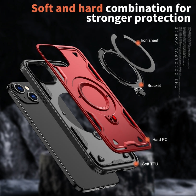 For iPhone 15 Plus PC Hybrid TPU Armor MagSafe Ring Holder Phone Case(Red) by buy2fix