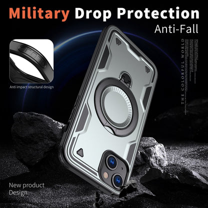 For iPhone 15 Plus PC Hybrid TPU Armor MagSafe Ring Holder Phone Case(Grey) by buy2fix