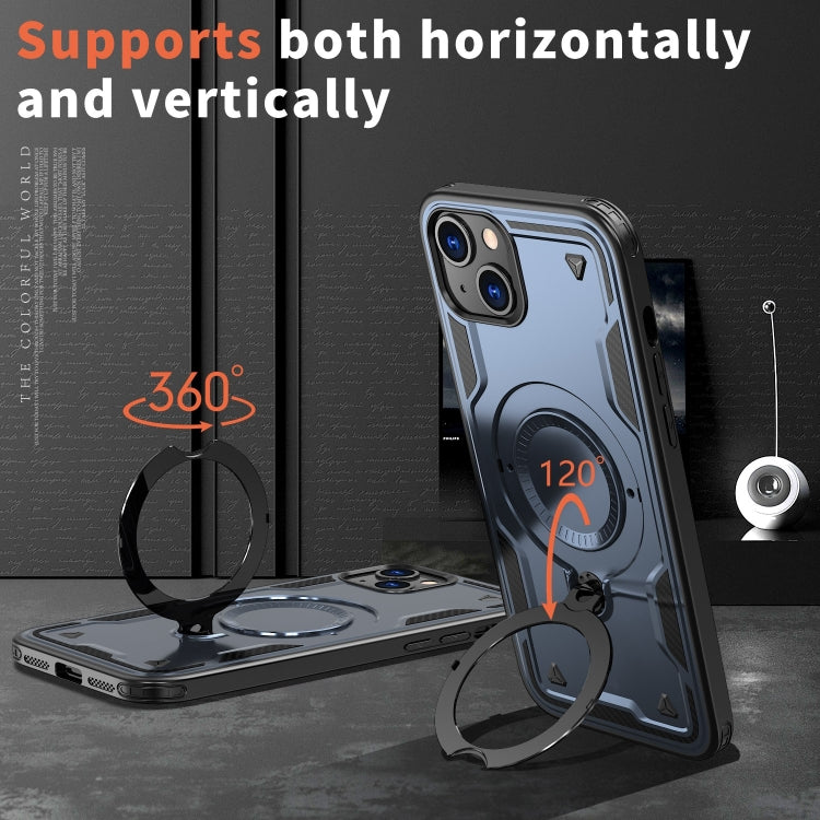 For iPhone 15 Plus PC Hybrid TPU Armor MagSafe Ring Holder Phone Case(Blue) by buy2fix