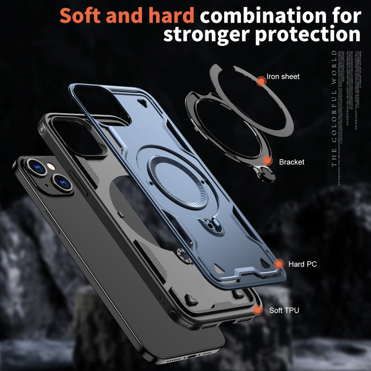 For iPhone 15 Plus PC Hybrid TPU Armor MagSafe Ring Holder Phone Case(Blue) by buy2fix