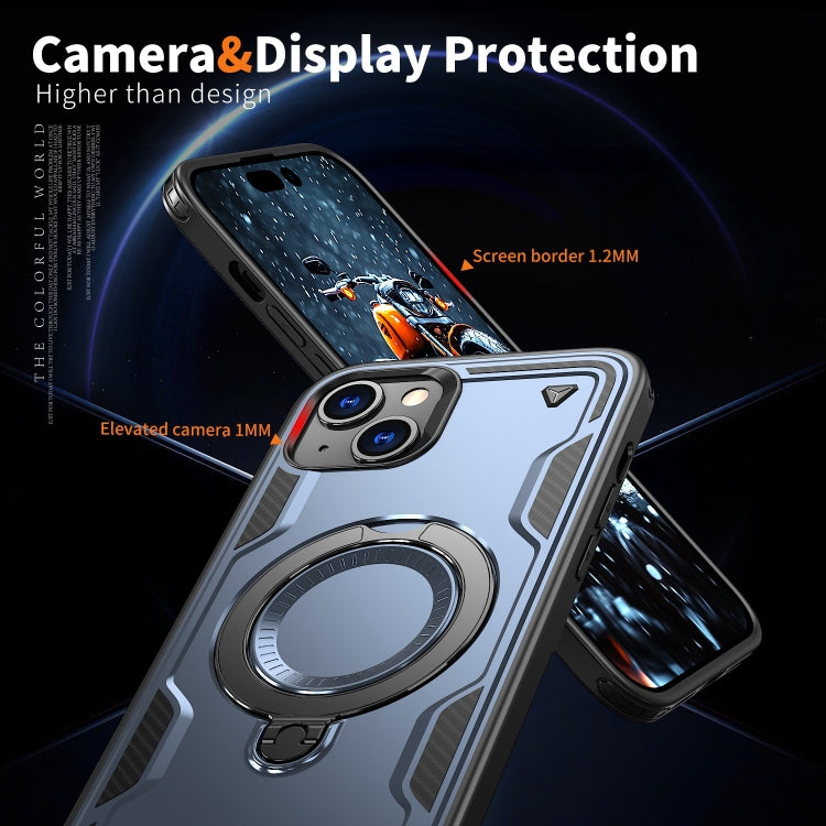 For iPhone 15 Plus PC Hybrid TPU Armor MagSafe Ring Holder Phone Case(Blue) by buy2fix