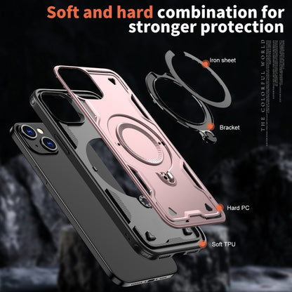 For iPhone 15 Plus PC Hybrid TPU Armor MagSafe Ring Holder Phone Case(Rose Gold) by buy2fix