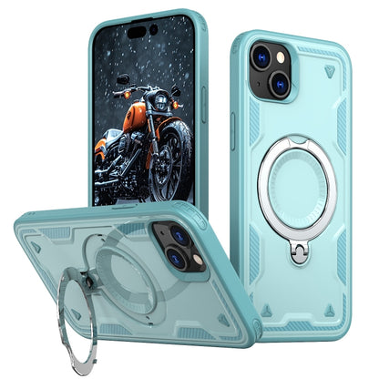 For iPhone 15 PC Hybrid TPU Armor MagSafe Ring Holder Phone Case(Light Blue) by buy2fix