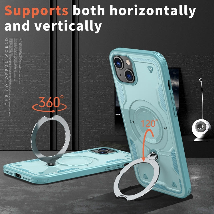 For iPhone 15 PC Hybrid TPU Armor MagSafe Ring Holder Phone Case(Light Blue) by buy2fix