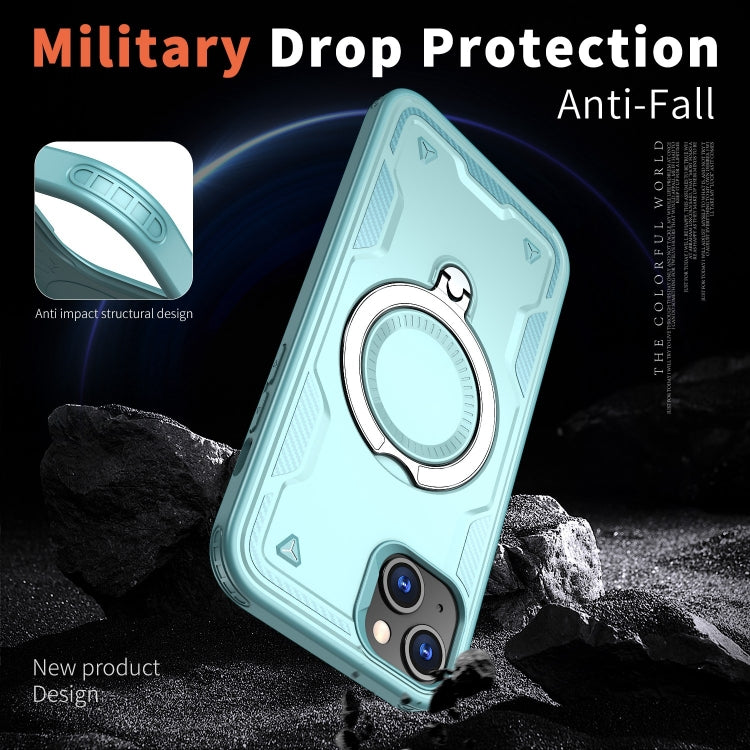 For iPhone 15 PC Hybrid TPU Armor MagSafe Ring Holder Phone Case(Light Blue) by buy2fix