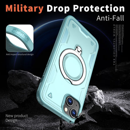 For iPhone 15 PC Hybrid TPU Armor MagSafe Ring Holder Phone Case(Light Blue) by buy2fix