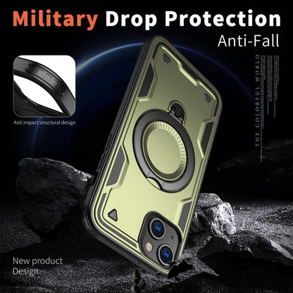 For iPhone 15 PC Hybrid TPU Armor MagSafe Ring Holder Phone Case(Olive Green) by buy2fix