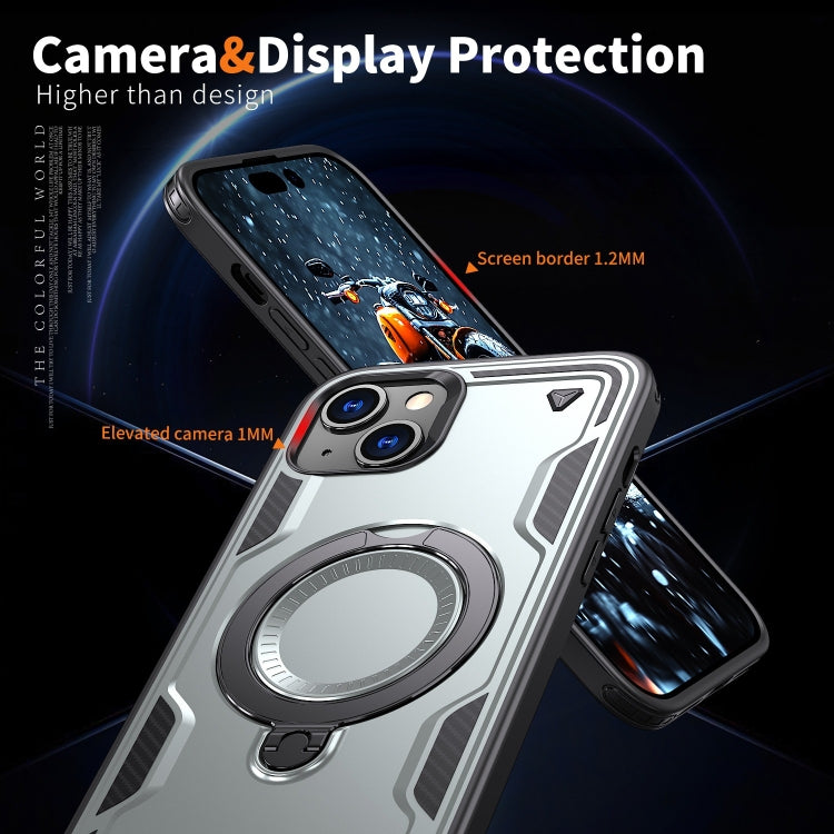 For iPhone 15 PC Hybrid TPU Armor MagSafe Ring Holder Phone Case(Grey) by buy2fix