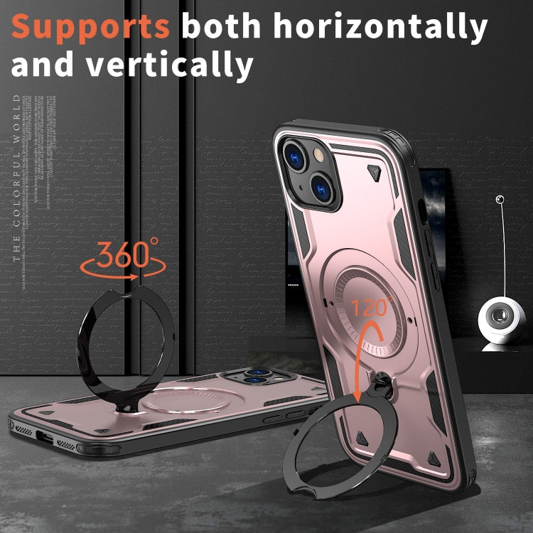 For iPhone 15 PC Hybrid TPU Armor MagSafe Ring Holder Phone Case(Rose Gold) by buy2fix
