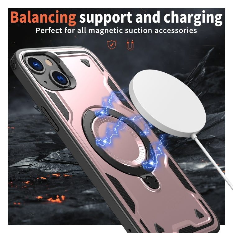 For iPhone 15 PC Hybrid TPU Armor MagSafe Ring Holder Phone Case(Rose Gold) by buy2fix