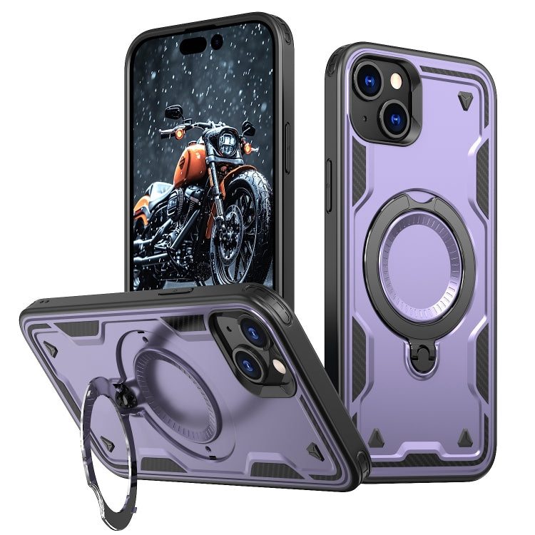 For iPhone 15 PC Hybrid TPU Armor MagSafe Ring Holder Phone Case(Purple) by buy2fix