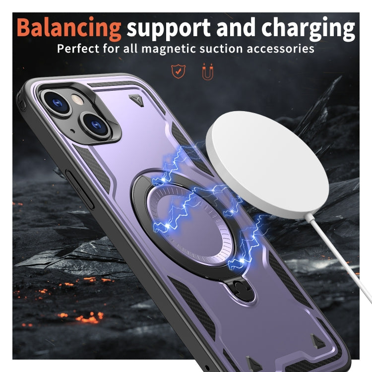 For iPhone 15 PC Hybrid TPU Armor MagSafe Ring Holder Phone Case(Purple) by buy2fix