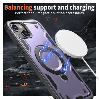 For iPhone 15 PC Hybrid TPU Armor MagSafe Ring Holder Phone Case(Purple) by buy2fix