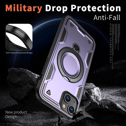 For iPhone 15 PC Hybrid TPU Armor MagSafe Ring Holder Phone Case(Purple) by buy2fix