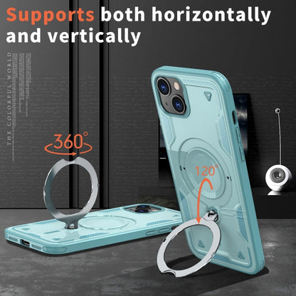 For iPhone 14 Plus PC Hybrid TPU Armor MagSafe Ring Holder Phone Case(Light Blue) by buy2fix