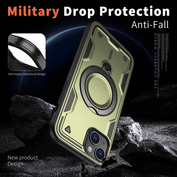 For iPhone 14 Plus PC Hybrid TPU Armor MagSafe Ring Holder Phone Case(Olive Green) by buy2fix