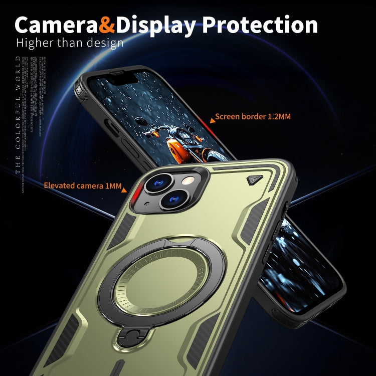 For iPhone 14 Plus PC Hybrid TPU Armor MagSafe Ring Holder Phone Case(Olive Green) by buy2fix