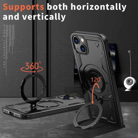 For iPhone 14 Plus PC Hybrid TPU Armor MagSafe Ring Holder Phone Case(Black) by buy2fix