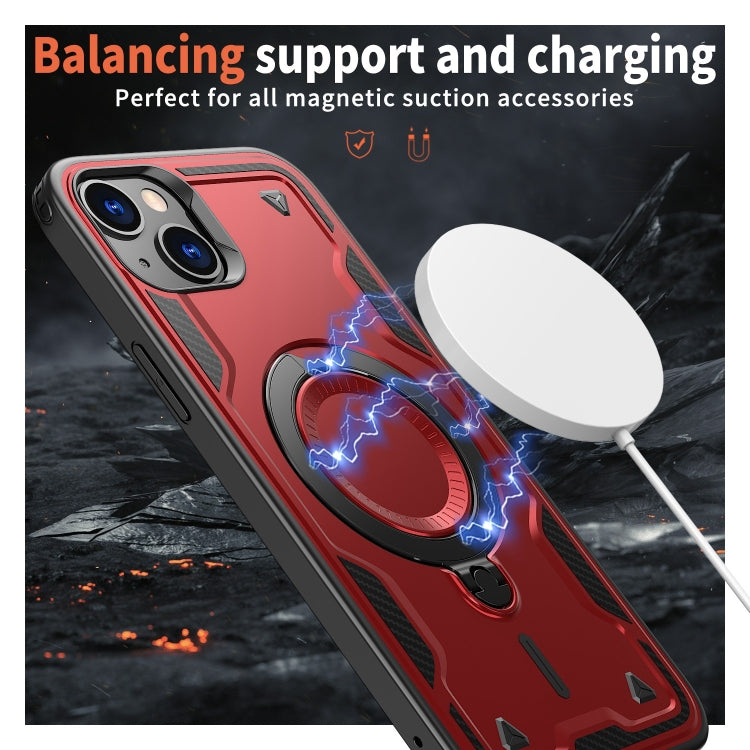 For iPhone 14 Plus PC Hybrid TPU Armor MagSafe Ring Holder Phone Case(Red) by buy2fix