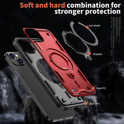 For iPhone 14 Plus PC Hybrid TPU Armor MagSafe Ring Holder Phone Case(Red) by buy2fix