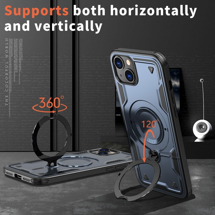 For iPhone 14 Plus PC Hybrid TPU Armor MagSafe Ring Holder Phone Case(Blue) by buy2fix