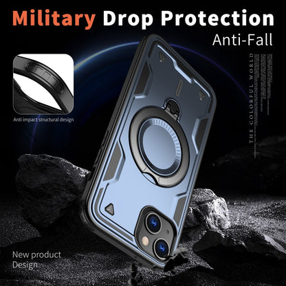 For iPhone 14 Plus PC Hybrid TPU Armor MagSafe Ring Holder Phone Case(Blue) by buy2fix