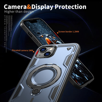 For iPhone 14 Plus PC Hybrid TPU Armor MagSafe Ring Holder Phone Case(Blue) by buy2fix