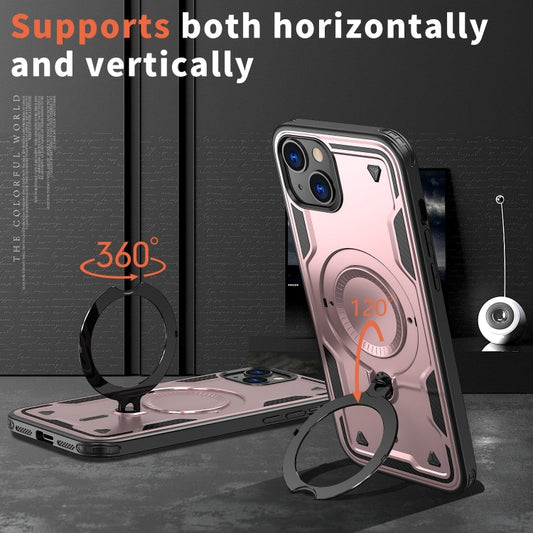 For iPhone 14 Plus PC Hybrid TPU Armor MagSafe Ring Holder Phone Case(Rose Gold) by buy2fix
