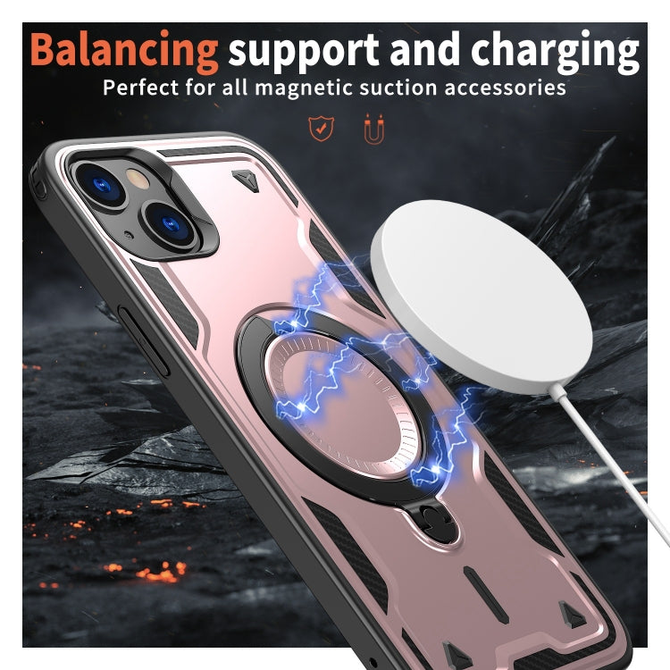 For iPhone 14 Plus PC Hybrid TPU Armor MagSafe Ring Holder Phone Case(Rose Gold) by buy2fix