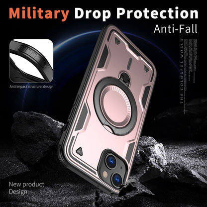 For iPhone 14 Plus PC Hybrid TPU Armor MagSafe Ring Holder Phone Case(Rose Gold) by buy2fix
