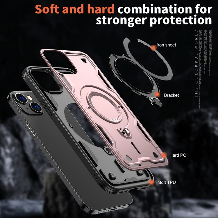For iPhone 14 Plus PC Hybrid TPU Armor MagSafe Ring Holder Phone Case(Rose Gold) by buy2fix