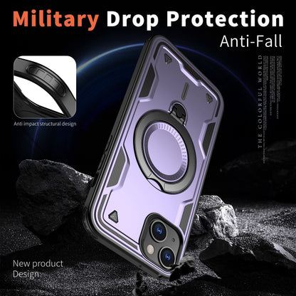 For iPhone 14 Plus PC Hybrid TPU Armor MagSafe Ring Holder Phone Case(Purple) by buy2fix