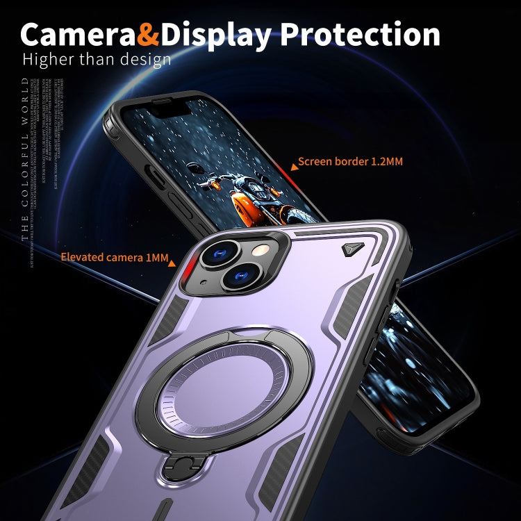 For iPhone 14 Plus PC Hybrid TPU Armor MagSafe Ring Holder Phone Case(Purple) by buy2fix
