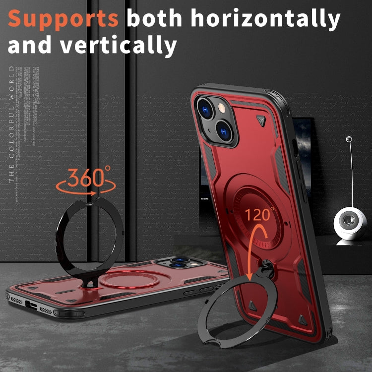 For iPhone 14 PC Hybrid TPU Armor MagSafe Ring Holder Phone Case(Red) by buy2fix