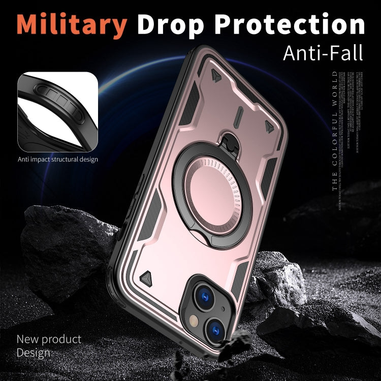For iPhone 14 PC Hybrid TPU Armor MagSafe Ring Holder Phone Case(Rose Gold) by buy2fix