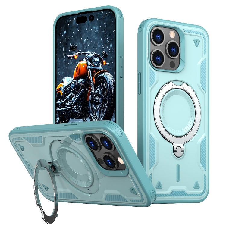 For iPhone 14 Pro PC Hybrid TPU Armor MagSafe Ring Holder Phone Case(Light Blue) by buy2fix