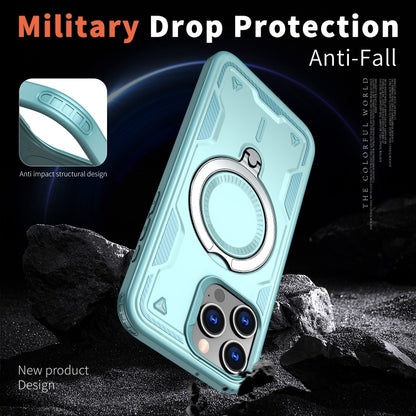For iPhone 14 Pro PC Hybrid TPU Armor MagSafe Ring Holder Phone Case(Light Blue) by buy2fix